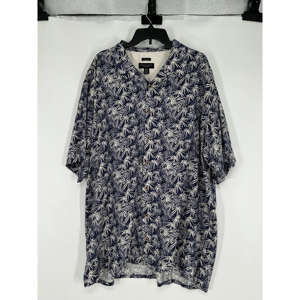 Pronto Uomo 3XL Tall 3XLT Floral Hawaiian Short Sleeve Button Up Silk Blend Navy